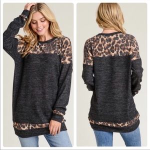 Soft Leopard Contrast Top with Long Sleeves